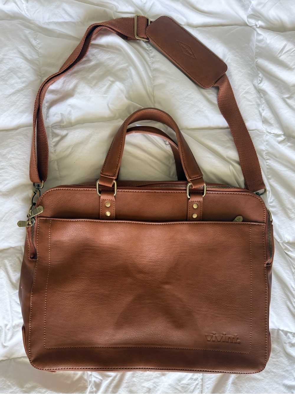 Tan Genuine Leather Men's Briefcase with Shoulder Strap